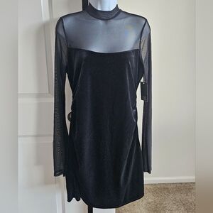 Women's Bell Long Sleeve Mesh Mini A-Line Dress, Wild Fable, Black M